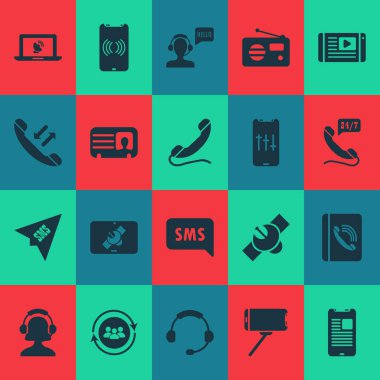 Bağlantı Icons set kulaklık, kulaklık, Ses ayarlama ağ öğeleri ile. İzole vektör çizim bağlantı simgeleri.