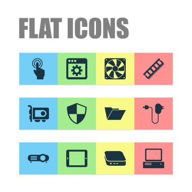 Dijital Icons set ile soğutucu, tablet, uygulama ve diğer fan öğeleri ile. İzole vektör çizim dijital simgeler.