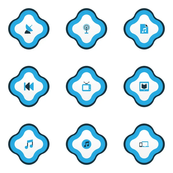 Conjunto de iconos multimedia de colores con aprendizaje, trimestre, gadget y otros elementos de lista de reproducción. Iconos multimedia de ilustración vectorial aislado . — Vector de stock