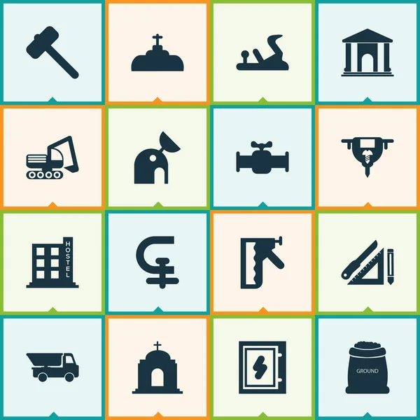 Industry icons set with hammer for tiles, chuck, library and other boer elements. Isolated vector illustration industry icons. — Stock Vector