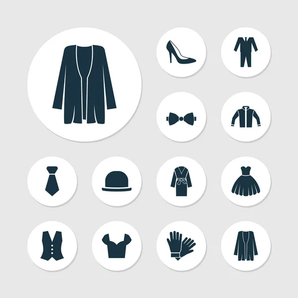 Pictogrammen instellen met modieuze, blouse, vlinderdas en andere elementen van de stropdas jurk. Geïsoleerde vector illustratie jurk pictogrammen. — Stockvector