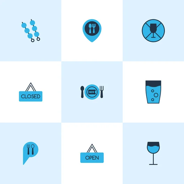 Restaurant icons colored set with cafe, closed, open and other cabernet elements. Isolated  illustration restaurant icons.