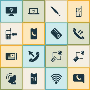 İletişim simgeleri geri arama, uydu bağlantısı, telefon bildirim ve diğer hareket eden wifi öğeleri ile ayarlayın. İzole vektör çizim iletişim simgeler.