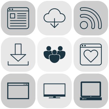 Internet simge tarayıcı, kablosuz bağlantı, download ve diğer ok öğeleri ayarlayın. İzole vektör çizim Internet simgeleri.