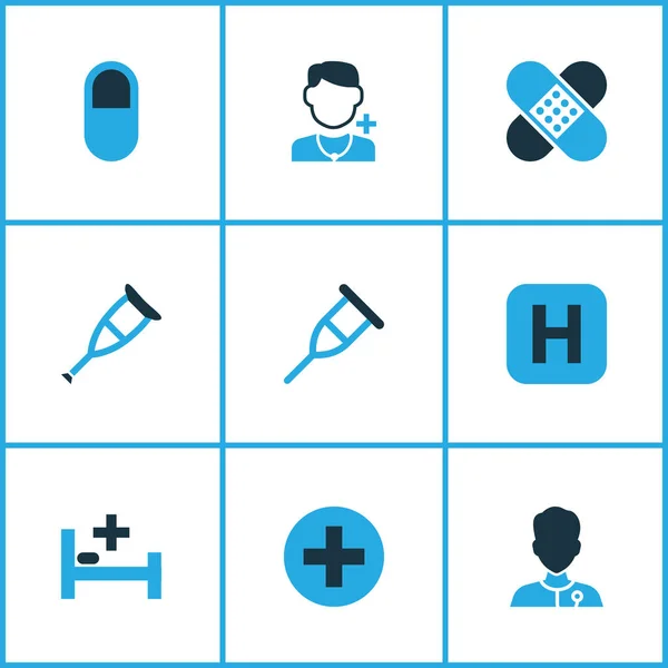 Icônes de médecine ensemble coloré avec patch, plus, éléments de signe stand. Isolés icônes de médecine illustration . — Photo