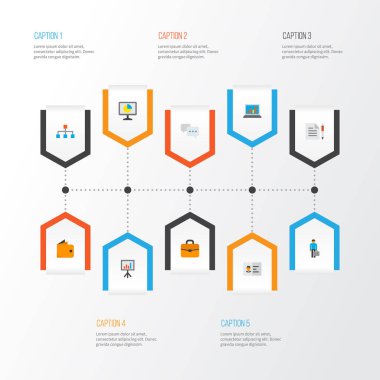 İş ikonları/simgeleri stil kimlik doğrulaması, beyaz tahta, anlaşma ve sohbet diğer öğeleri kümesi düz. İzole vektör illüstrasyon iş ikonları/simgeleri.