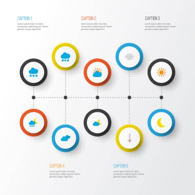 İklim simgeler stil bulutlar, termometre, Güneş ve güneşli diğer öğeleri kümesi düz. İzole vektör çizim iklim simgeler.