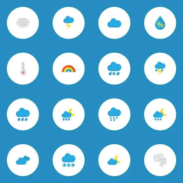 Icônes météo style plat avec grêle, pluie-neige, vent et autres éléments de foudre. Illustration vectorielle isolée icônes météo . — Image vectorielle