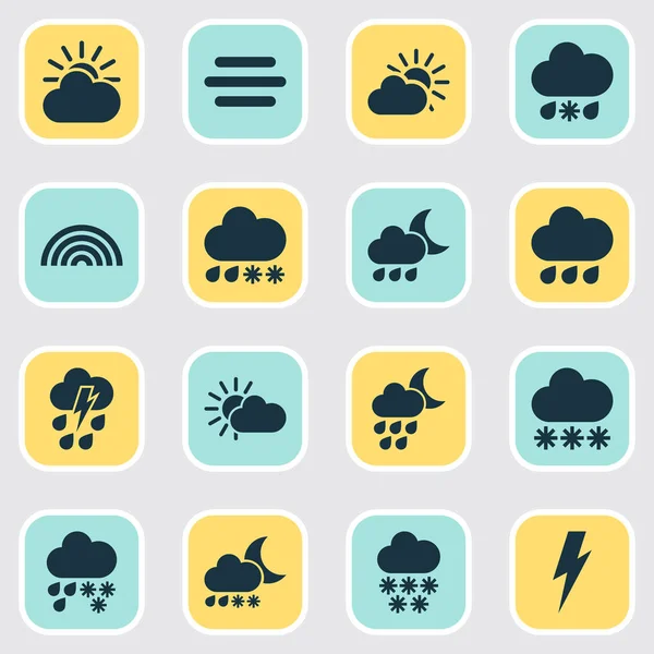 Weather icons set with snow, thunderstorm, heavy sleet night and other voltage elements. Isolated vector illustration weather icons. — Stock Vector