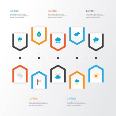Hava simgeleri düz stil kümesi karlı, Güneş, kar güneşli ve diğer öğeleri ile. İzole illüstrasyon hava simgeleri.