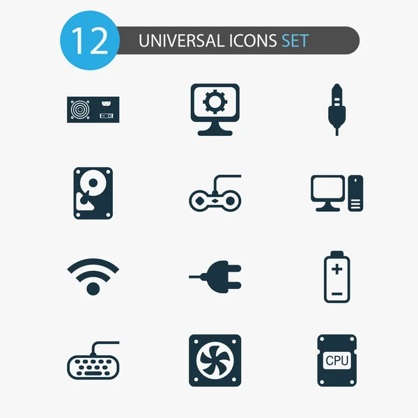 Hardware icons set with central processor unit, cpu fan, wifi and other power generator elements. Isolated  illustration hardware icons. — Stock Photo, Image