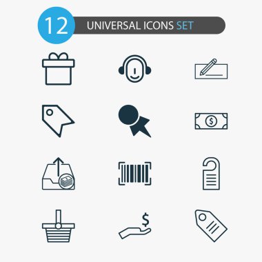 E-ticaret simgeleri ile ayarla ödeme, etiket, hediye ve diğer indirim kupon öğeleri yapmak. İzole vektör çizim e-ticaret simgeler.