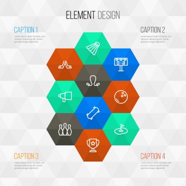 Faaliyet simgeleri stil hokey, kaykay, megafon ve diğer atlama ipi öğeleri kümesi satır. İzole vektör çizim faaliyet simgeleri.