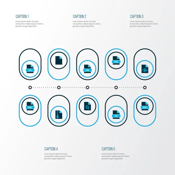 Document icons colored set with file bmp, file db, hidden file and other audio format elements. Isolated  illustration document icons. — Stock Photo, Image