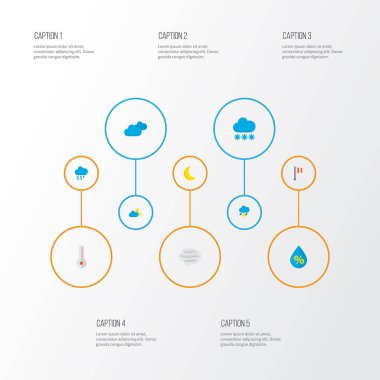 İklim simgeler düz stil öğeleri hilal, hail, Rüzgar ve diğer ay ile ayarlayın. İzole vektör çizim iklim simgeler.