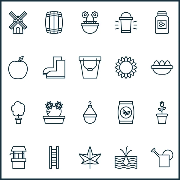 Ensemble d'icônes de jardin avec des œufs, une annonce, un moulin à vent et d'autres éléments sources. Illustration vectorielle isolée jardin icônes . — Image vectorielle