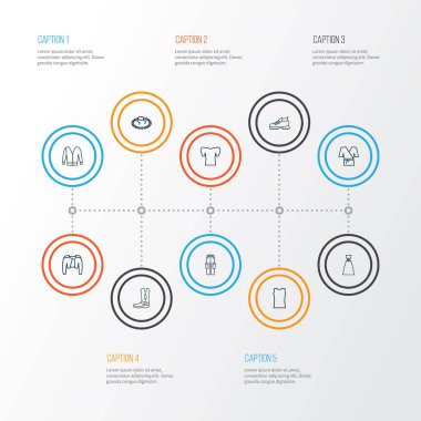 Stil ikonları stil belero, kahvaltılık kol, kargo pantolon ve diğer gömlek öğeleri kümesi satır. İzole illüstrasyon stil ikonları.