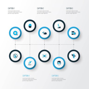 Emanet simgeler kümesi yüksek gerilim, göz koruması, kimyasal depolama ve diğer kask öğeleri ile renkli. İzole illüstrasyon Emanet simgeler.