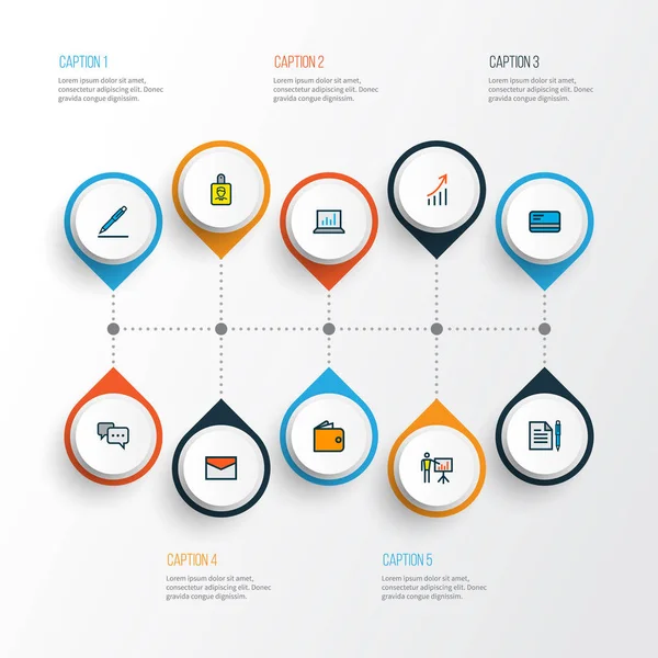 Obchodní Ikony Barevné Čáry Odznak Hotovost Rostoucí Statistiky Jiné Prvky — Stock fotografie