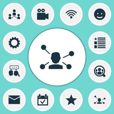 Sosyal simgeleri ağ, olay, wi-fi ve diğer arama öğeleri ile ayarlayın. İzole vektör çizim sosyal simgeler.