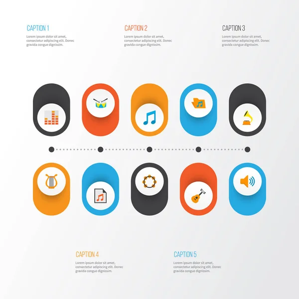 Icônes multimédia ensemble de style plat avec archive, philharmonique, samba et autres éléments audio. Illustration vectorielle isolée icônes multimédia . — Image vectorielle