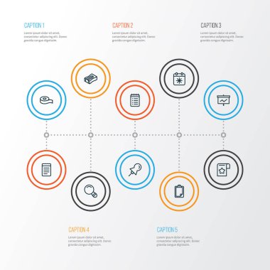 Kırtasiye simge stil viski, Büyüteç, sunu Yönetim Kurulu ve diğer arama öğeleri kümesi satır. İzole illüstrasyon Kırtasiye simgeler.