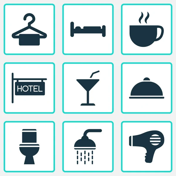 Tourism icons set with bathroom, hairdryer, meal and other blowdryer elements. Isolated  illustration tourism icons. — Stock Photo, Image