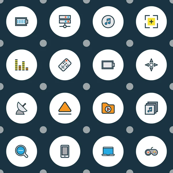 Medya Simgeler çeyrek, ücret, ses karıştırıcı ve diğer medya klasör öğeleri ile Ayarla satır renkli. İzole illüstrasyon medya simgeler.