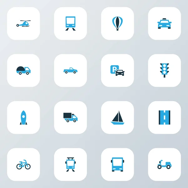 Transport-Symbole farbiges Set mit Pickup, Moped, Camion und anderen Parkelementen. isolierte Illustration Transport-Ikonen. — Stockfoto