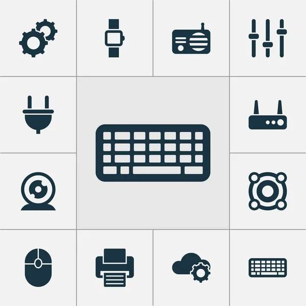 Technology icons set with cable, keyboard, web camera and other keypad elements. Isolated  illustration technology icons.