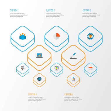İş simgeleri stil ile sözleşme, posta, kimlik ve diğer istatistik öğeleri kümesi düz. İzole vektör illüstrasyon iş simgeleri.