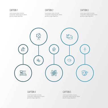 Dünya simgeleri stil kaktüs, su vinç, hava kirliliği ve diğer molekül öğeleri kümesi satır. İzole vektör çizim dünya simgeleri.