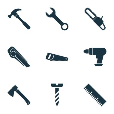 Araçlar Icons set ile yeni bıçak, İngiliz anahtarı, matkap ve diğer anahtar öğeleri ile. İzole vektör çizim araçları simgeler.