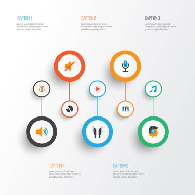 Müzik simgeleri stil müzikal, kompakt disk, kulak muffs ve sessiz diğer öğeleri kümesi düz. İzole vektör illüstrasyon müzik simgeleri.