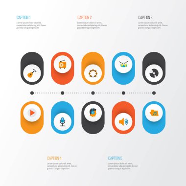 Multimedya simgeler stil kümesini kompakt disk, arşiv, ses ve diğer grup elemanları ile düz. İzole vektör çizim multimedya simgeler.