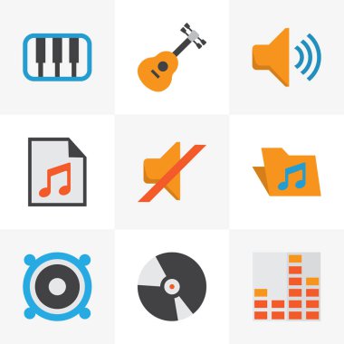 Müzik simgeleri düz stil kümesi sessiz, arşiv, frekans ve sessiz diğer öğeleri. İzole illüstrasyon müzik simgeleri.