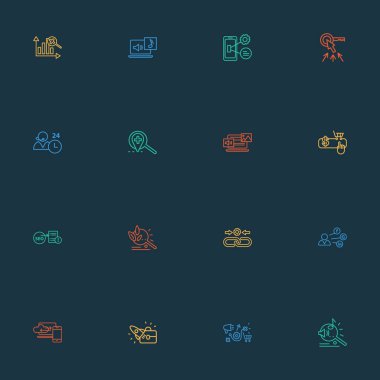 Optimizasyonu simgelerin stil başlangıç, pazarlama analytics, pazarlama araştırması ve diğer Ppc öğeleri kümesi satır. İzole şekilde en iyi duruma getirme simgeler.