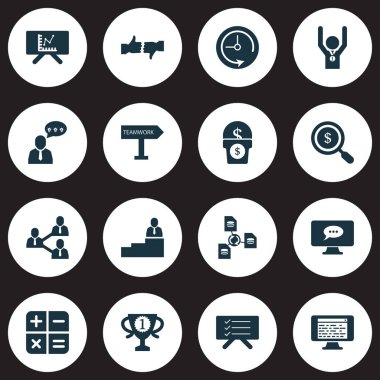 Son Tarih, hesap makinesi, online ekibi ve diğer zaman öğeleri ile takım çalışması Icons set. İzole illüstrasyon ekip çalışması simgeler.