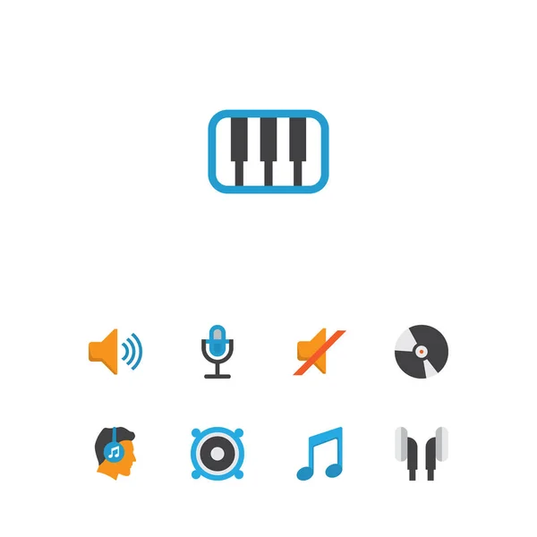 Iconos de audio conjunto de estilo plano con silencioso, orejeras, disco compacto y otros elementos de karaoke. Iconos de audio de ilustración aislada . —  Fotos de Stock