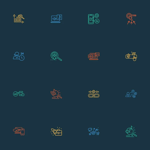 Optimization icons line style set with startup, marketing analytics, marketing research and other PPC elements. Isolated  illustration optimization icons. — Stock Photo, Image