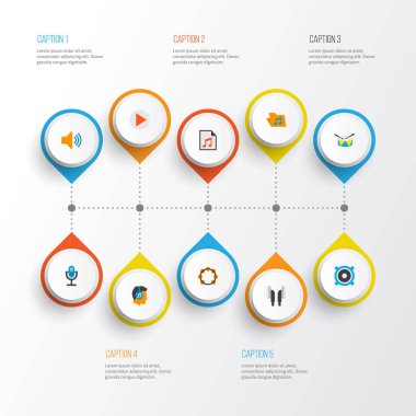 Ses simgeler düz stil öğeleri dinle, arşiv, ses ve diğer portföyü ile ayarlayın. İzole vektör çizim ses simgeler.