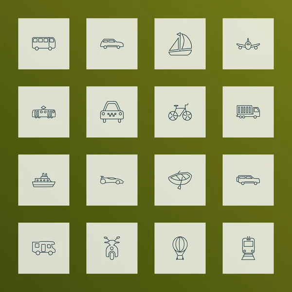 Transit Icons Linie Stil-Set mit Stadtauto, Straßenbahn, Wohnmobil und anderen Fahrrad-Elemente. isolierte Vektorillustration Transit-Symbole. — Stockvektor