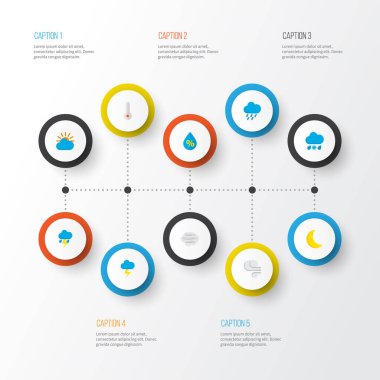 İklim simgeler düz stil kümesi şimşek, yağmur-kar, salgın ve diğer flash öğeleri. İzole vektör çizim iklim simgeler.