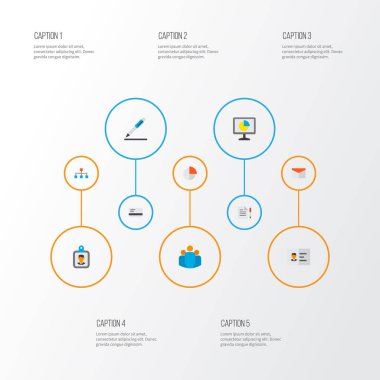 Ticaret simgeler düz stil öğeleri banka kartı, takım, analytics ve diğer zarf ile ayarlayın. İzole vektör çizim ticaret simgeler.