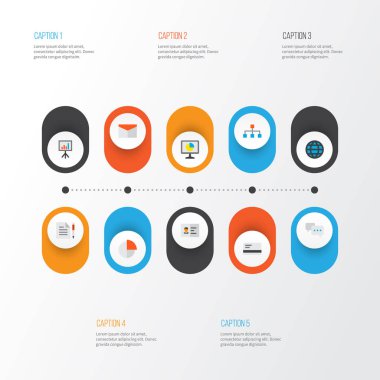 İş ikonları/simgeleri stil kimlik doğrulaması, sözleşme, beyaz tahta ve küresel diğer öğeleri kümesi düz. İzole vektör illüstrasyon iş ikonları/simgeleri.