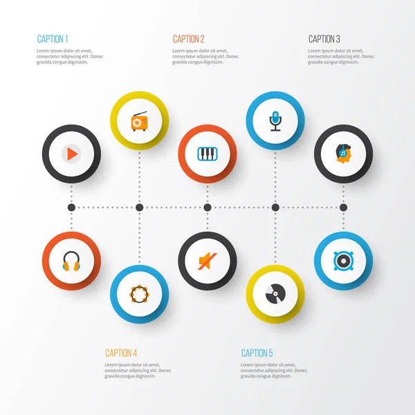 Pictograme audio stil plat set cu silențios, samba, asculta și alte elemente buton. Ilustrații vectoriale izolate pictograme audio . — Vector de stoc