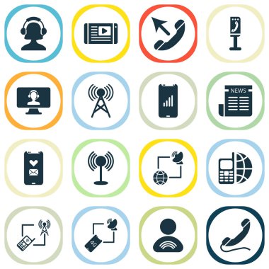 Bağlantı Icons set mobil ağ, arama, cep telefonu mobil iletişim öğeleri ile. İzole vektör çizim bağlantı simgeleri.