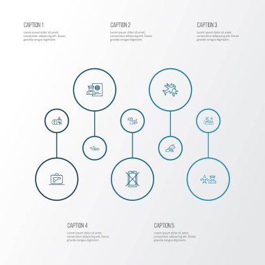 Simgeler çizgi stili pasaport kontrolü, kontrol kulesi, Bagaj ile silah ve diğer resepsiyonist öğeleri ile seyahat. İzole vektör illüstrasyon seyahat simgeler.