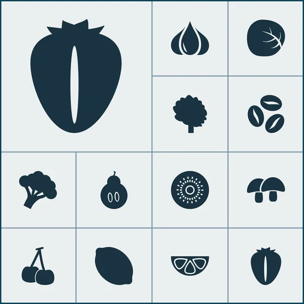 Conjunto de iconos de frutas con repollo blanco, bayas, cítricos y otros elementos de fresa. Iconos de fruta de ilustración aislada . —  Fotos de Stock