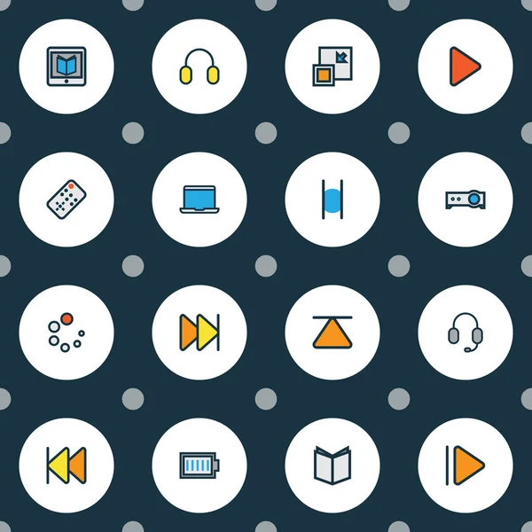 Mediensymbole farbige Linie gesetzt mit nächsten, minimieren, Remote-und andere Controller-Elemente. Ikonen der Illustration. — Stockfoto